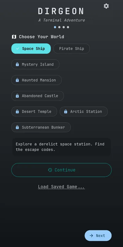 Choosing a world: two free, six in the full game